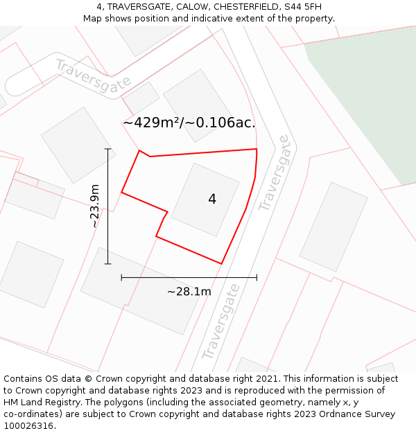 4, TRAVERSGATE, CALOW, CHESTERFIELD, S44 5FH: Plot and title map