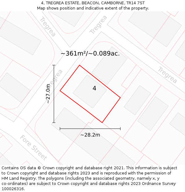 4, TREGREA ESTATE, BEACON, CAMBORNE, TR14 7ST: Plot and title map