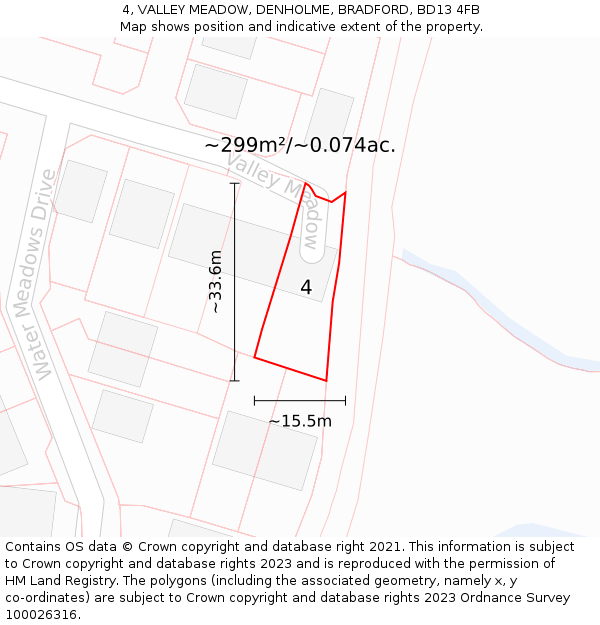 4, VALLEY MEADOW, DENHOLME, BRADFORD, BD13 4FB: Plot and title map