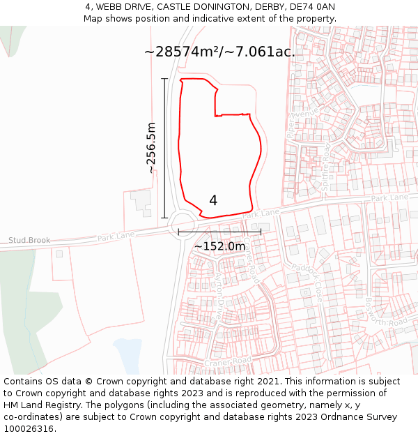 4, WEBB DRIVE, CASTLE DONINGTON, DERBY, DE74 0AN: Plot and title map