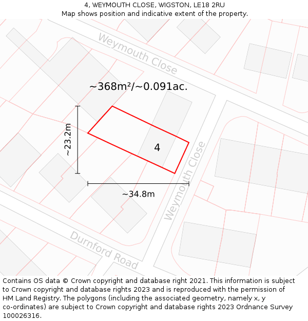 4, WEYMOUTH CLOSE, WIGSTON, LE18 2RU: Plot and title map