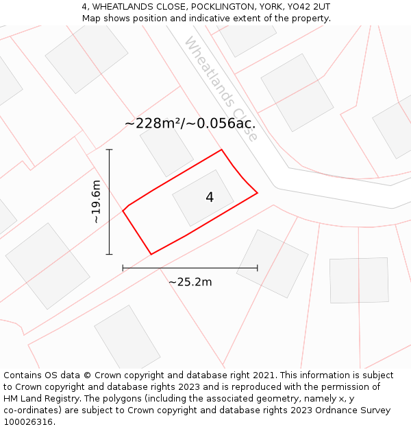 4, WHEATLANDS CLOSE, POCKLINGTON, YORK, YO42 2UT: Plot and title map