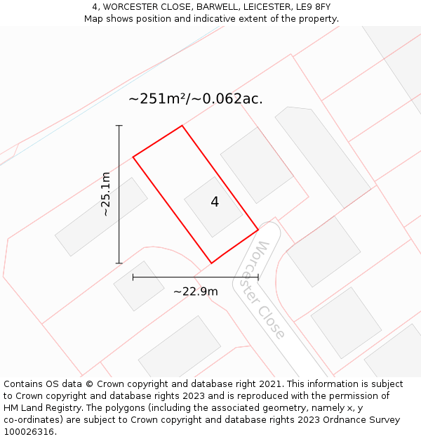 4, WORCESTER CLOSE, BARWELL, LEICESTER, LE9 8FY: Plot and title map