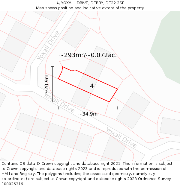 4, YOXALL DRIVE, DERBY, DE22 3SF: Plot and title map