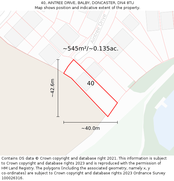 40, AINTREE DRIVE, BALBY, DONCASTER, DN4 8TU: Plot and title map