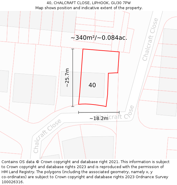 40, CHALCRAFT CLOSE, LIPHOOK, GU30 7PW: Plot and title map