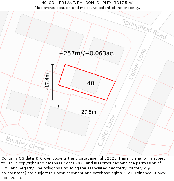 40, COLLIER LANE, BAILDON, SHIPLEY, BD17 5LW: Plot and title map