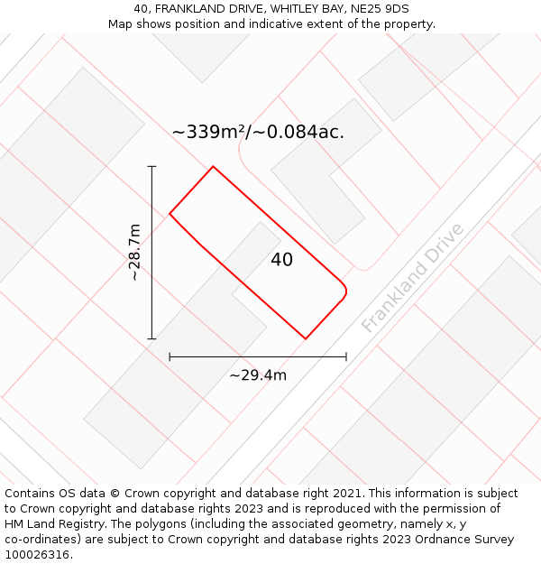 40, FRANKLAND DRIVE, WHITLEY BAY, NE25 9DS: Plot and title map