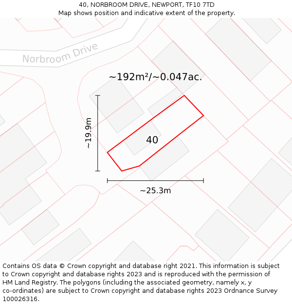 40, NORBROOM DRIVE, NEWPORT, TF10 7TD: Plot and title map