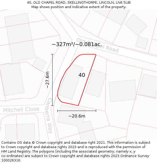 40, OLD CHAPEL ROAD, SKELLINGTHORPE, LINCOLN, LN6 5UB: Plot and title map