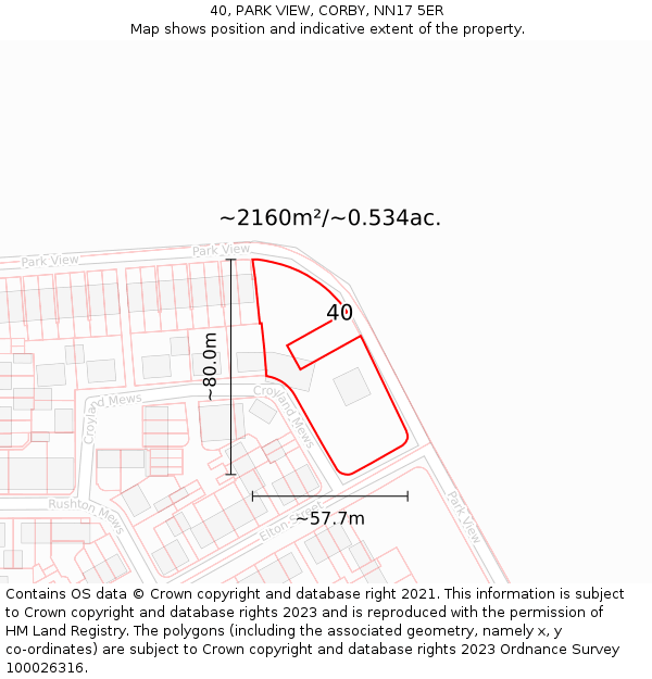 40, PARK VIEW, CORBY, NN17 5ER: Plot and title map