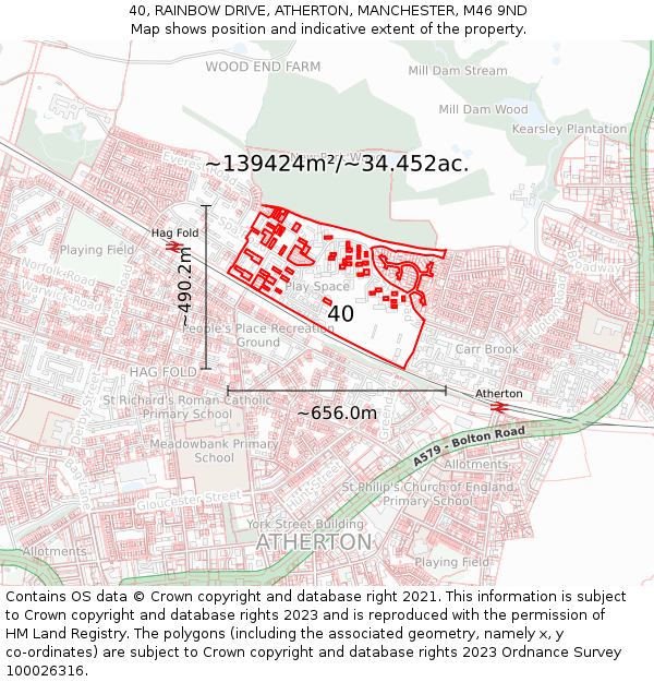 40, RAINBOW DRIVE, ATHERTON, MANCHESTER, M46 9ND: Plot and title map