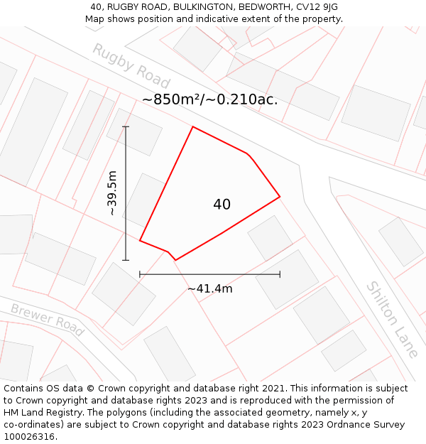 40, RUGBY ROAD, BULKINGTON, BEDWORTH, CV12 9JG: Plot and title map