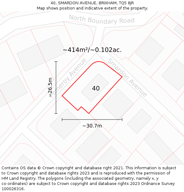 40, SMARDON AVENUE, BRIXHAM, TQ5 8JR: Plot and title map