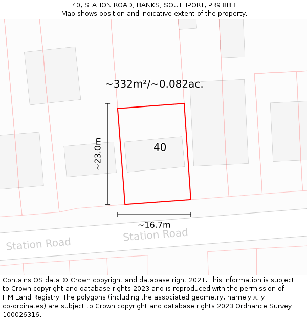 40, STATION ROAD, BANKS, SOUTHPORT, PR9 8BB: Plot and title map