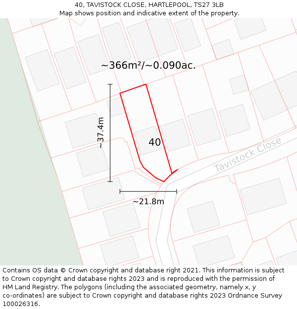 40, TAVISTOCK CLOSE, HARTLEPOOL, TS27 3LB: Plot and title map