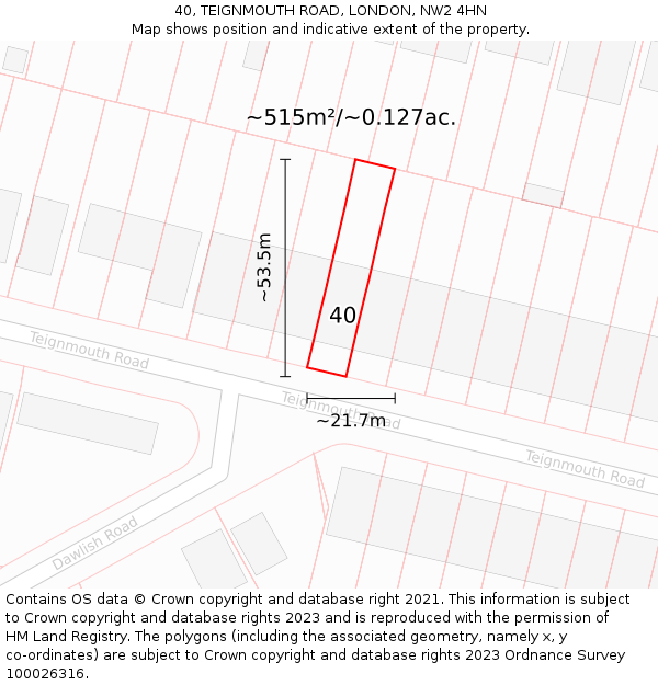 40, TEIGNMOUTH ROAD, LONDON, NW2 4HN: Plot and title map