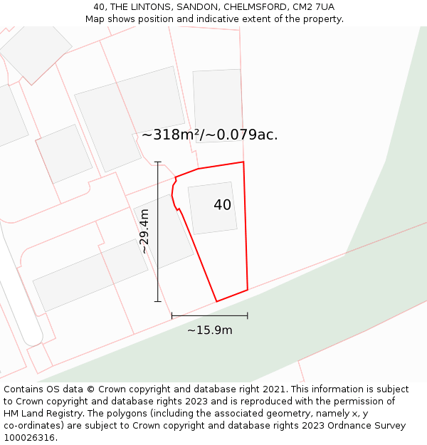 40, THE LINTONS, SANDON, CHELMSFORD, CM2 7UA: Plot and title map