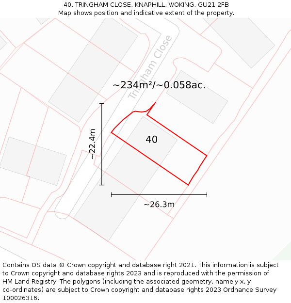 40, TRINGHAM CLOSE, KNAPHILL, WOKING, GU21 2FB: Plot and title map