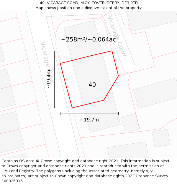 40, VICARAGE ROAD, MICKLEOVER, DERBY, DE3 0EB: Plot and title map