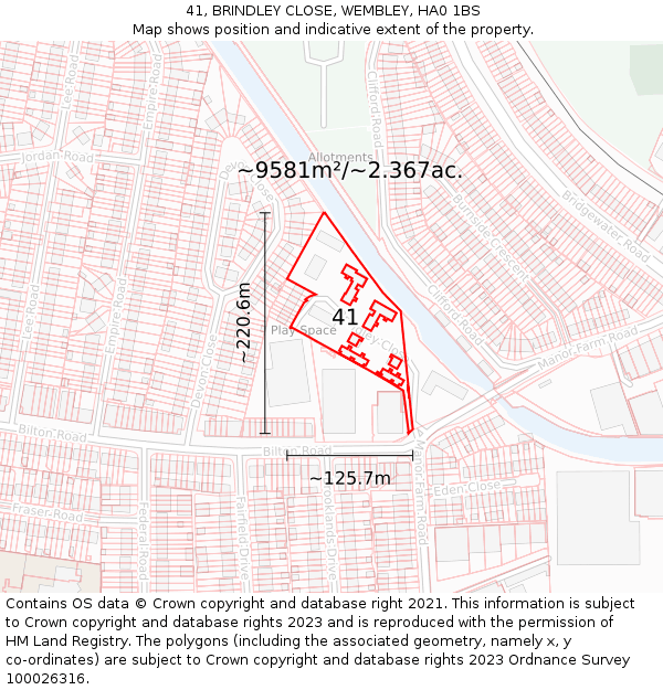 41, BRINDLEY CLOSE, WEMBLEY, HA0 1BS: Plot and title map