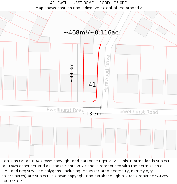 41, EWELLHURST ROAD, ILFORD, IG5 0PD: Plot and title map