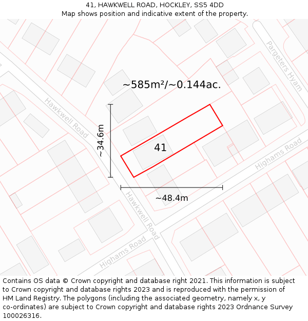 41, HAWKWELL ROAD, HOCKLEY, SS5 4DD: Plot and title map