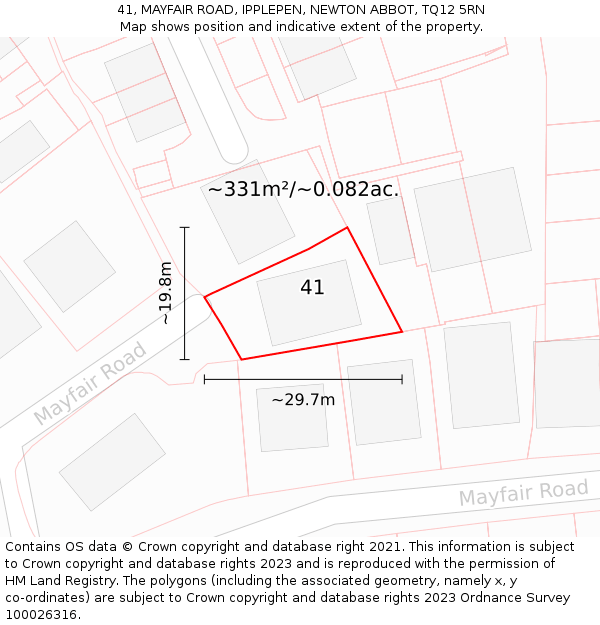 41, MAYFAIR ROAD, IPPLEPEN, NEWTON ABBOT, TQ12 5RN: Plot and title map