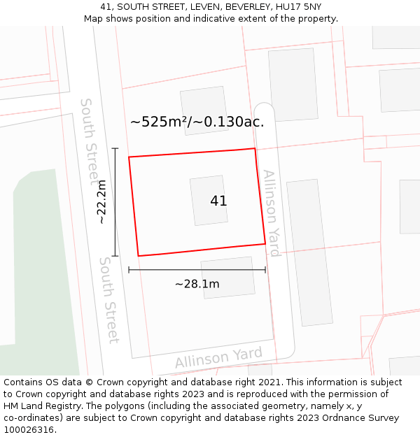 41, SOUTH STREET, LEVEN, BEVERLEY, HU17 5NY: Plot and title map