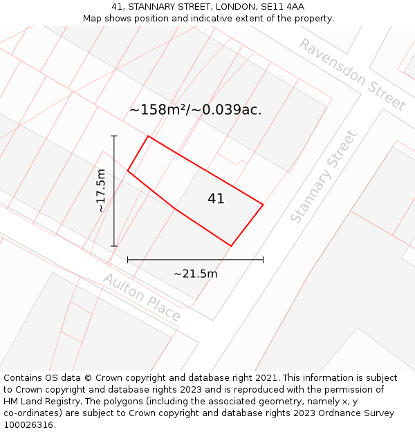 41, STANNARY STREET, LONDON, SE11 4AA: Plot and title map