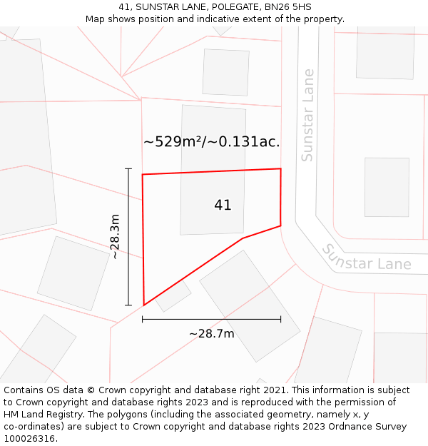 41, SUNSTAR LANE, POLEGATE, BN26 5HS: Plot and title map