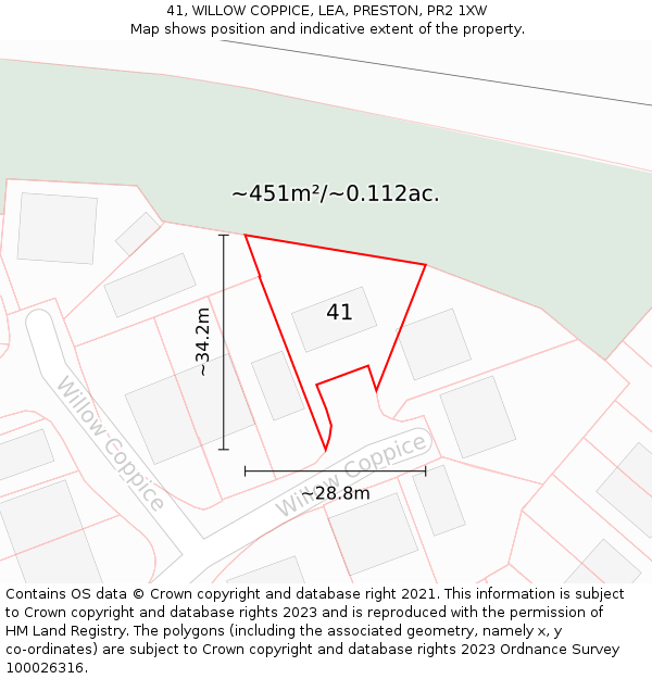 41, WILLOW COPPICE, LEA, PRESTON, PR2 1XW: Plot and title map