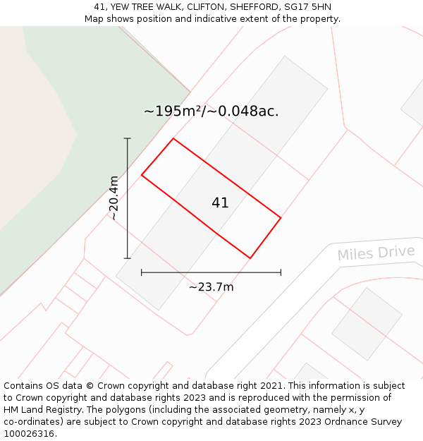 41, YEW TREE WALK, CLIFTON, SHEFFORD, SG17 5HN: Plot and title map