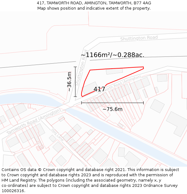 417, TAMWORTH ROAD, AMINGTON, TAMWORTH, B77 4AG: Plot and title map