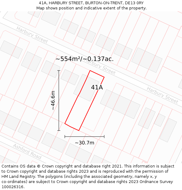 41A, HARBURY STREET, BURTON-ON-TRENT, DE13 0RY: Plot and title map