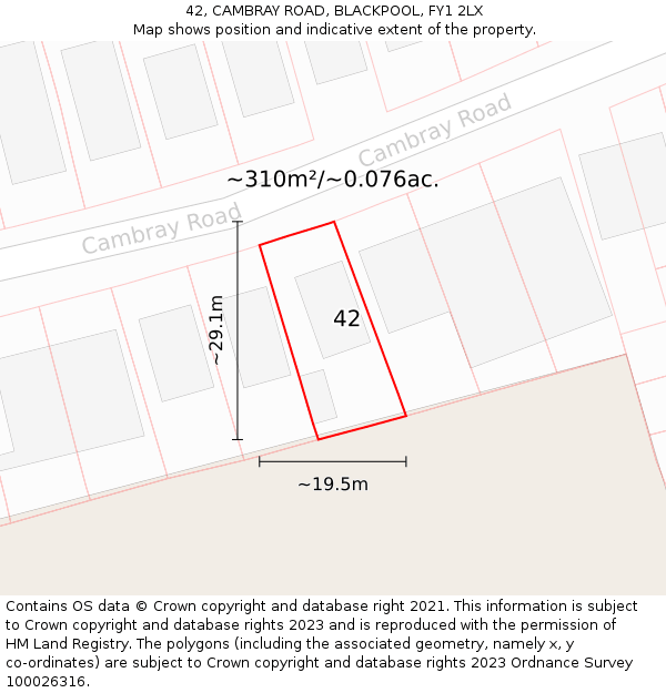 42, CAMBRAY ROAD, BLACKPOOL, FY1 2LX: Plot and title map