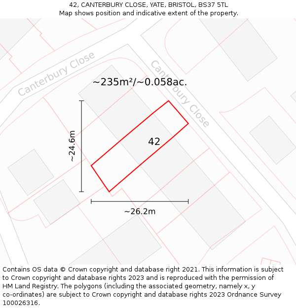 42, CANTERBURY CLOSE, YATE, BRISTOL, BS37 5TL: Plot and title map