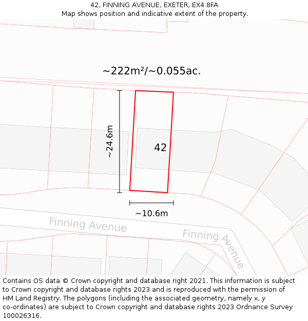 42, FINNING AVENUE, EXETER, EX4 8FA: Plot and title map