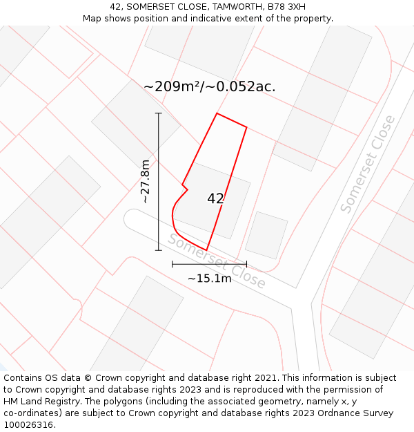 42, SOMERSET CLOSE, TAMWORTH, B78 3XH: Plot and title map