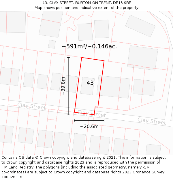 43, CLAY STREET, BURTON-ON-TRENT, DE15 9BE: Plot and title map