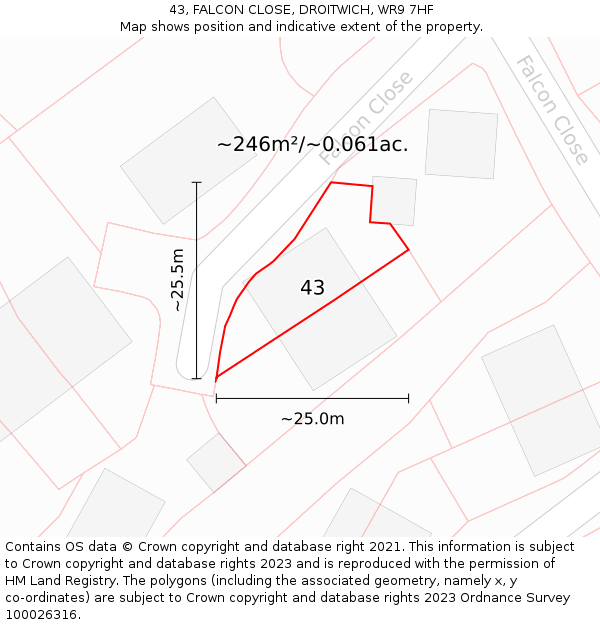 43, FALCON CLOSE, DROITWICH, WR9 7HF: Plot and title map