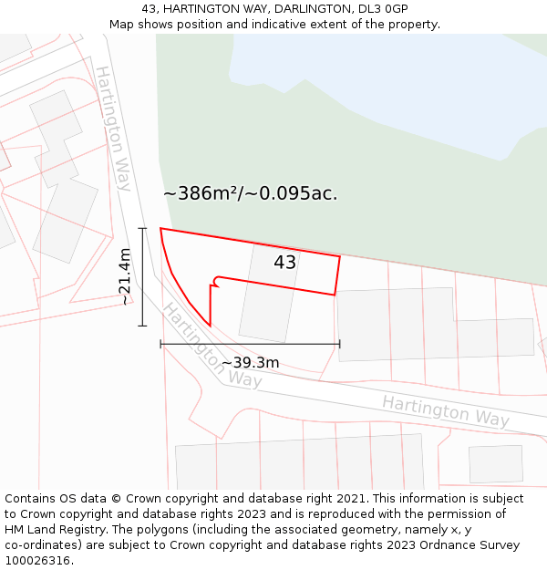 43, HARTINGTON WAY, DARLINGTON, DL3 0GP: Plot and title map