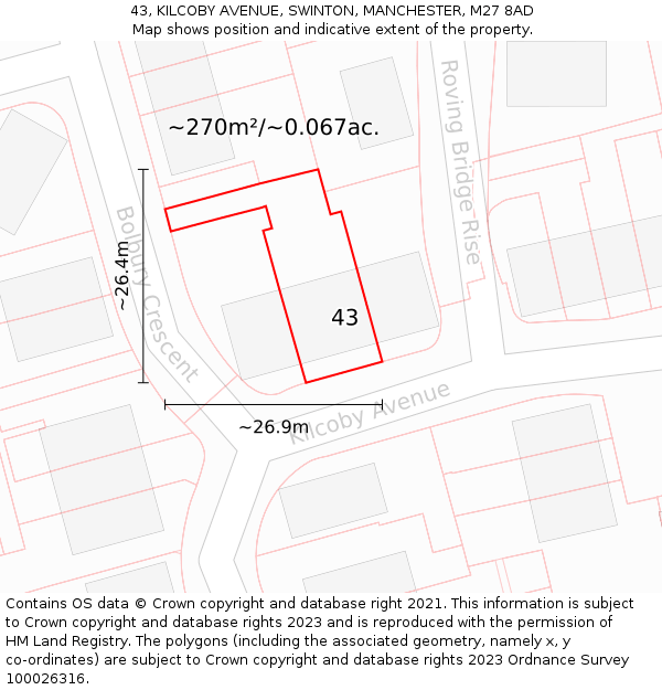 43, KILCOBY AVENUE, SWINTON, MANCHESTER, M27 8AD: Plot and title map