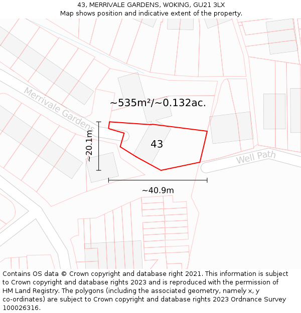 43, MERRIVALE GARDENS, WOKING, GU21 3LX: Plot and title map