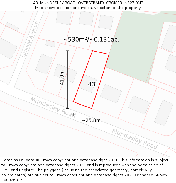 43, MUNDESLEY ROAD, OVERSTRAND, CROMER, NR27 0NB: Plot and title map