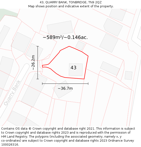 43, QUARRY BANK, TONBRIDGE, TN9 2QZ: Plot and title map