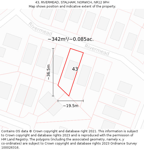 43, RIVERMEAD, STALHAM, NORWICH, NR12 9PH: Plot and title map