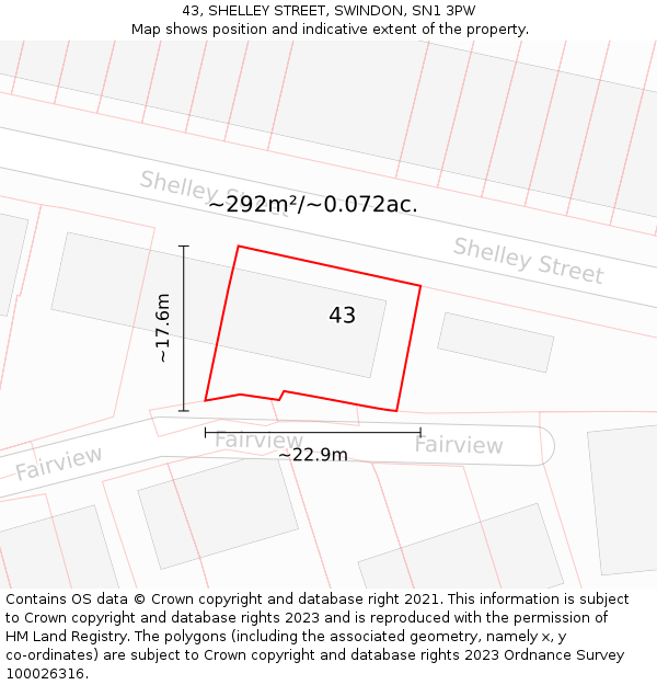 43, SHELLEY STREET, SWINDON, SN1 3PW: Plot and title map