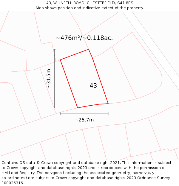 43, WHINFELL ROAD, CHESTERFIELD, S41 8ES: Plot and title map