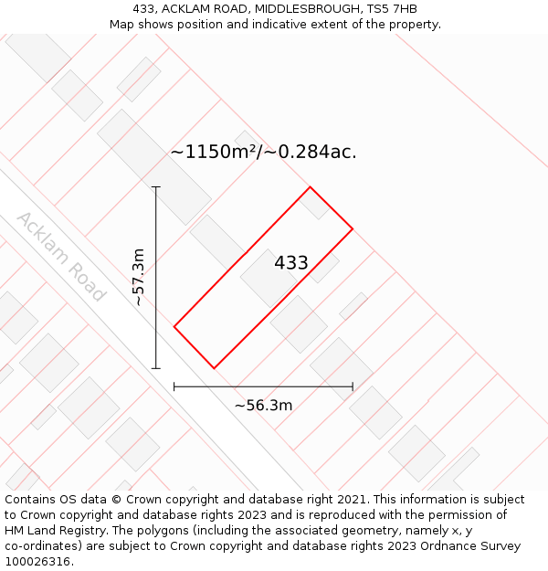 433, ACKLAM ROAD, MIDDLESBROUGH, TS5 7HB: Plot and title map